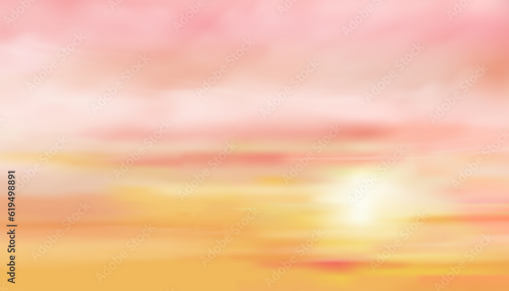 Sunset sky in Summer,Sunrise in Morning with Orange,Yellow and Pink sky,Autumn sk Dramatic twilight landscape,Vector Horizon Beautiful Sky banner Sunlight for four seasons background