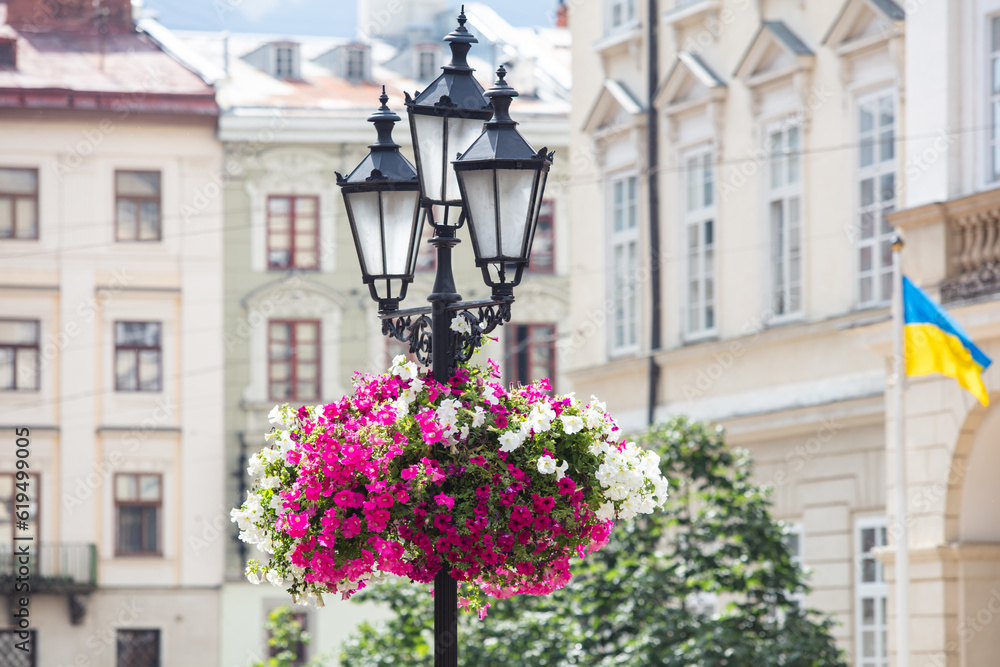 Closeup of lantern on Market square in Lviv Closeup of lantern on Market square in Lviv