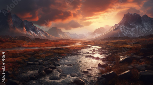 sunset in the mountains  breathtaking nature landscape  generative ai