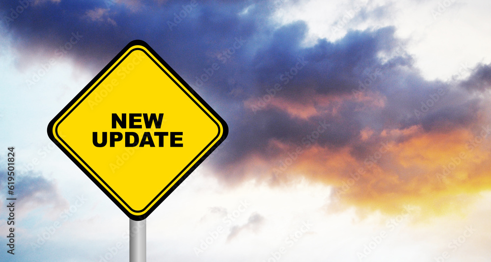 New update sign on sky background New update sign on sky background