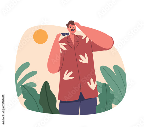 Male Character With Sunburn Eyeglasses Marks. Man Bears Sunburn Lines Around His Eyes, Resembling Eyeglasses