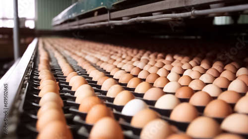 Egg factory industry poultry conveyor production. 