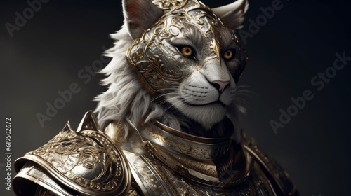 statue of a lion as medieval warrior, generative ai © TheGoldTiger