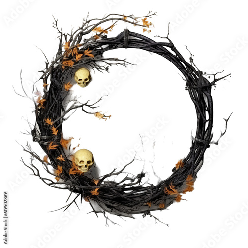 Isolated PNG cut out of a Happy halloween wreath, halloween frame, Generative ai