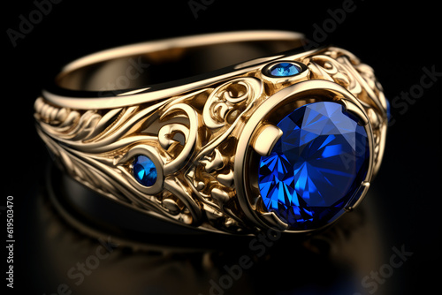 A blue sapphire is displayed on a white surface high res Neelam stone, Beautiful ring