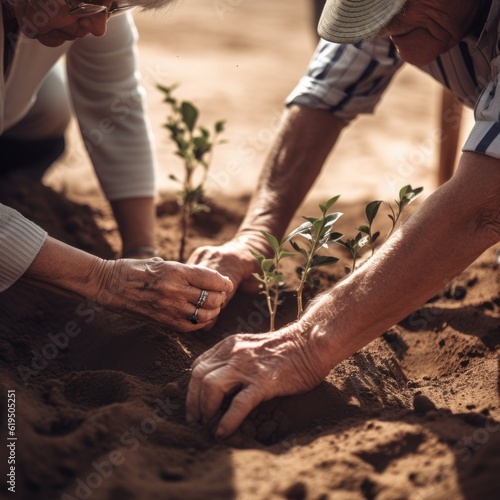 join forces with the hands that are used to plant trees with love and the trees will grow with care photo