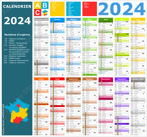 Calendrier 2024 14 mois ntièrement modifiable via calques et texte sans serif