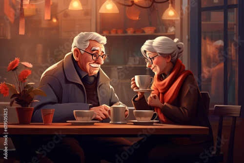 Old couple in the restaurant created with generative AI.