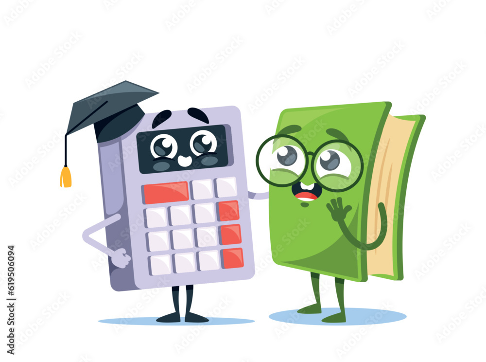 School Items Characters. Cartoon Calculator in Mortarboard, Nerdy, Number-crunching Gadget With A Quirky Personality