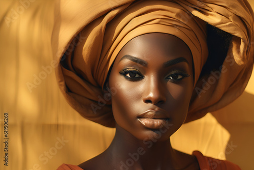 Generative ai studio portrait of beautiful african dark skin woman on color background