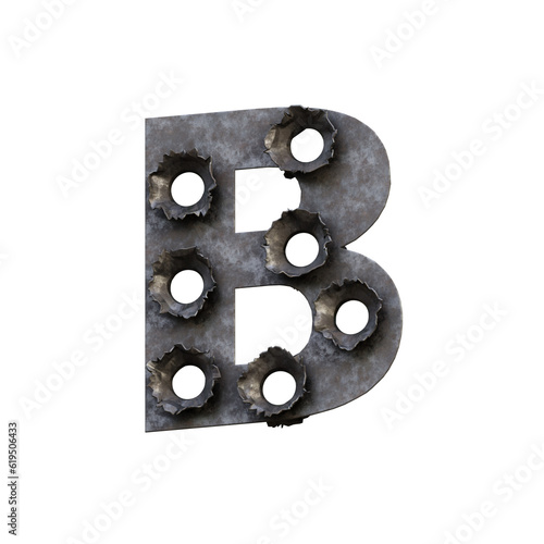 Bullet Holes in Iron 3D Alphabet or PNG Letters