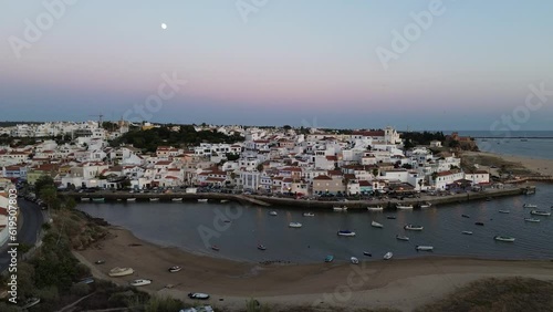 Ferragudo Lagoa Algarve Portugal at Sunset Aerial Drone 4K