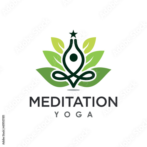 Yoga meditation with lotus flower logo design