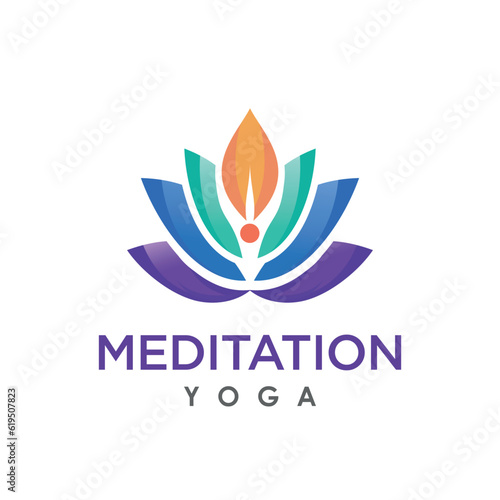 Yoga meditation with lotus flower logo design