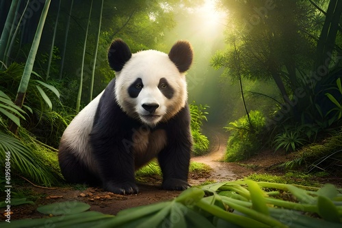 panda eating bamboo in the woods, beautiful wallpapers, textures and backgrounds - Generative AI photo