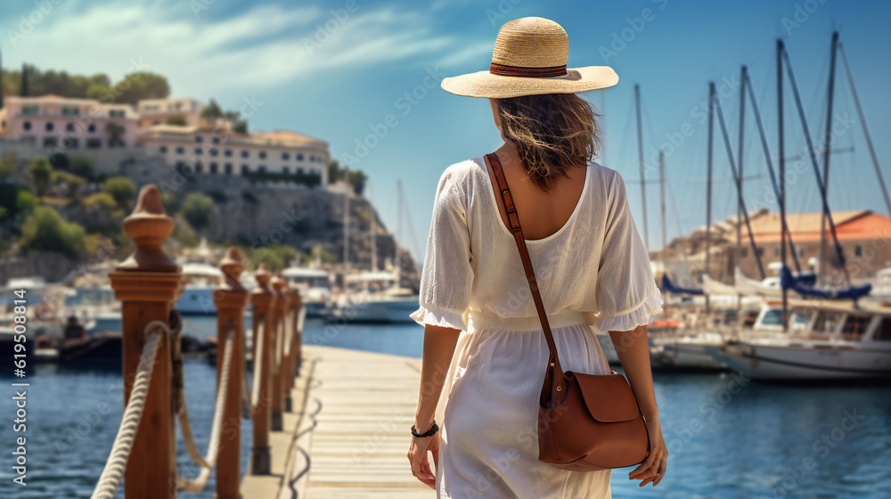 Woman on Holiday, Vacation, mediterranean, Harbor