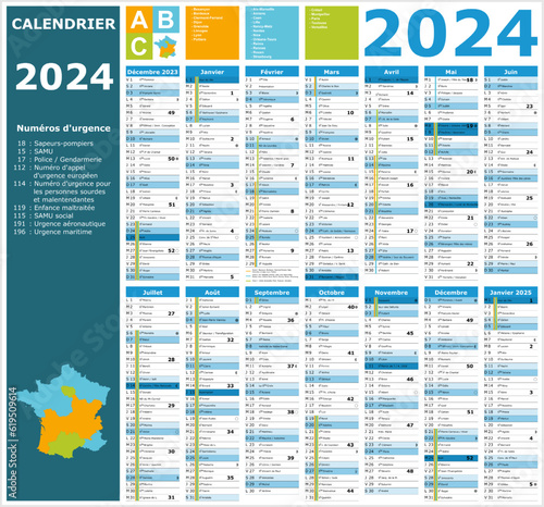 Calendrier 2024 14 mois ntièrement modifiable via calques et texte sans serif