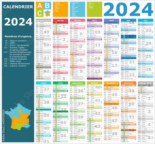 Calendrier 2024 14 mois ntièrement modifiable via calques et texte sans serif