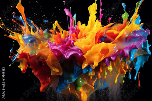 Colorful paint splash background. Abstract dynamic liquid composition © Yumona