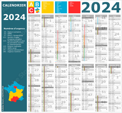 Calendrier 2024 14 mois ntièrement modifiable via calques et texte sans serif