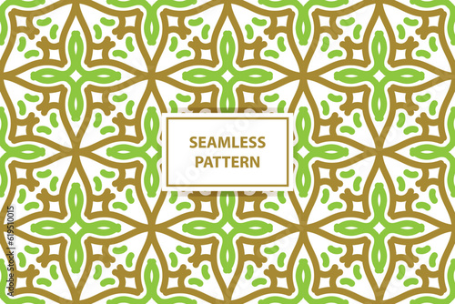 oriental seamless pattern. White, green and gold background with Arabic ornament. Pattern, background and wallpaper for your design. Textile ornament. Vector illustration.