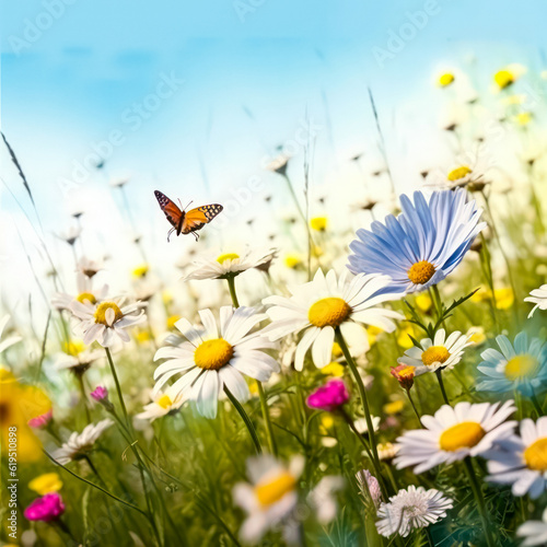 Good Vibe Background  Captivating Colorful  A Beautiful Fusion of Flowers  Butterflies  and Sunshine