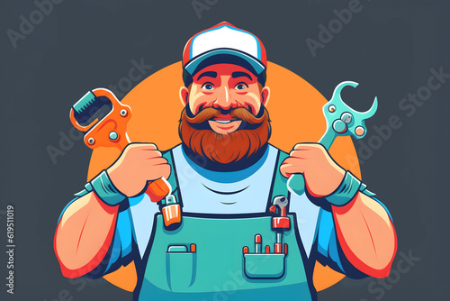 A plumber in overalls holds tools in his hands