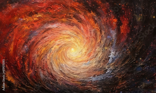  a painting of a spiral shape with stars in the background. generative ai