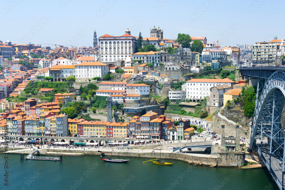 Obraz premium Porto famous historic city, Portugal. Architecture of old town. Travel to Ribeira and Douro river.