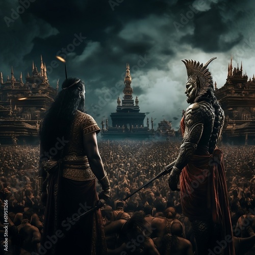 Confrontation at Lanka: Epic Clash of Rama and Ravana in Ancient Sri Lankan City