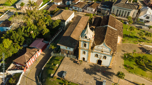 Igreja no centro da cidade de antonina no paraná captada do alto por um drone em 2023.  photo
