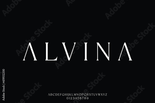 Abstract minimalist serif typeface display font vector. Elegant luxury typography style illustration © Asenbayu