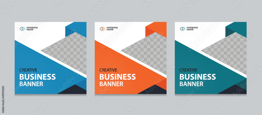 Set of Editable square business web banner design template. Suitable for social media post, instagram story and web ads. Vector illustration with Space to add pictures.