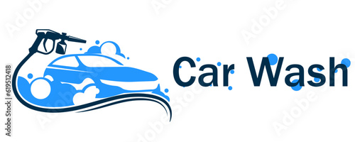 Blue car wash logo in flat style isolated on white background eps 10