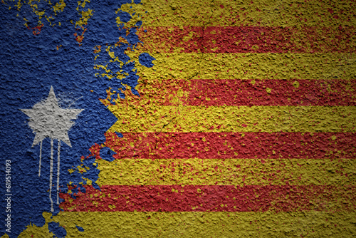 painted big national flag of catalonia on a massive old cracked wall photo