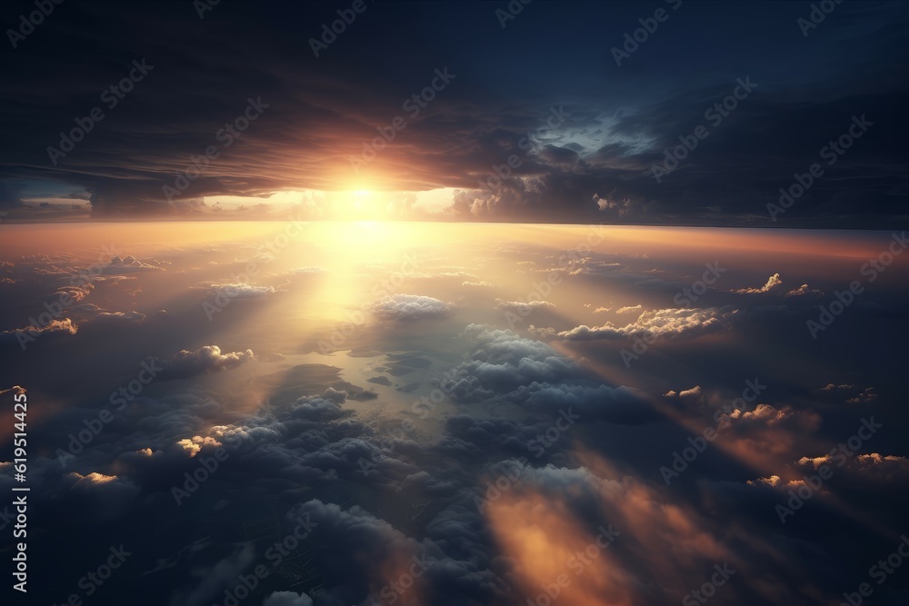 Clouds sunset view airplane. Generate Ai