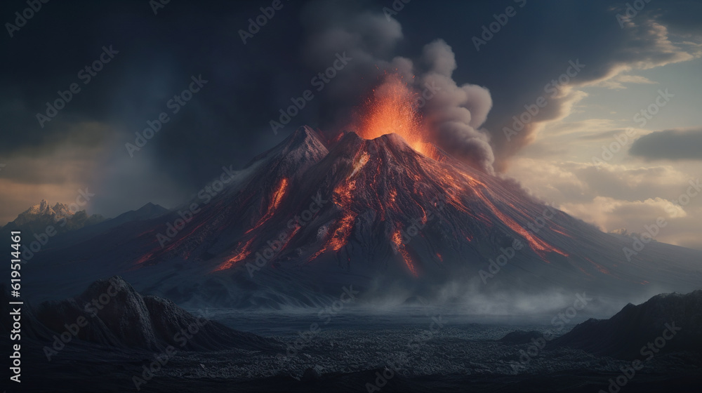Volcanic eruption on Kamchatka Peninsula, Russia. Generative AI