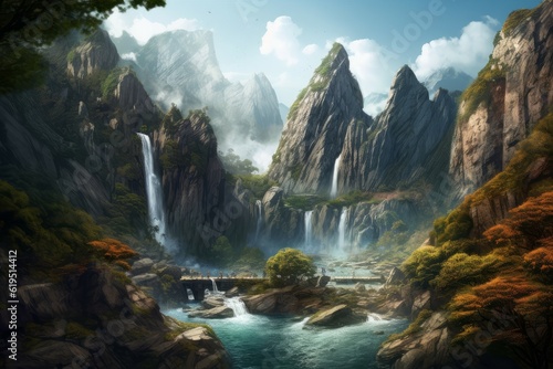 Cliff waterfall. Generate Ai © nsit0108