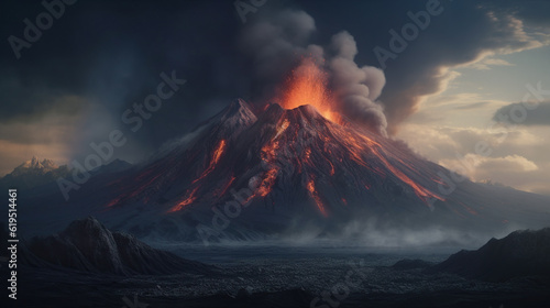Volcanic eruption on Kamchatka Peninsula, Russia. Generative AI