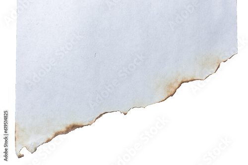 Burnt Edge Paper Texture Background. Torn Paper Background. White Paper Sheet. Burnt Edges With Fire Marks And Black Ash. Isolated On Transparent Background.