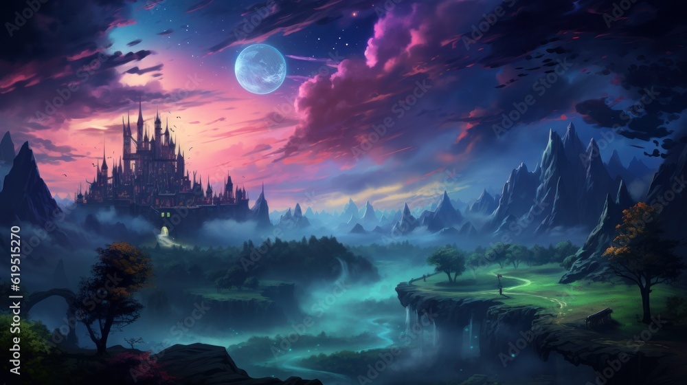 Naklejka premium Mysterious and beautiful scenery with vegetation game art