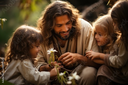 Fotografie, Tablou Jesus Christ with children in a garden