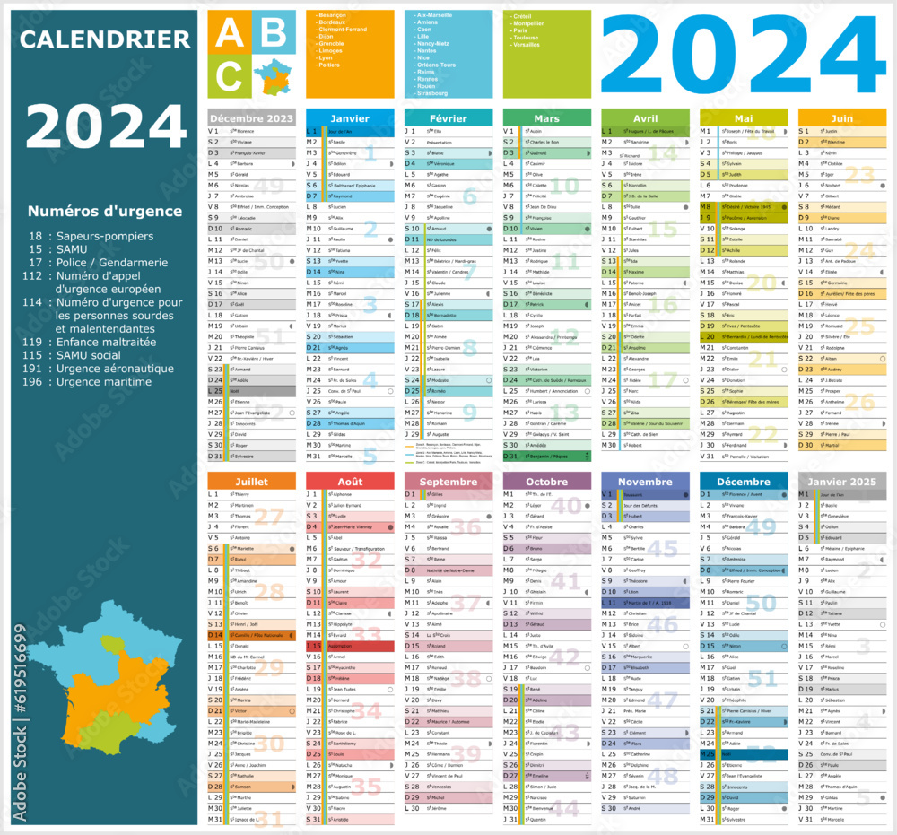Fototapeta premium Calendrier 2024 14 mois ntièrement modifiable via calques et texte sans serif