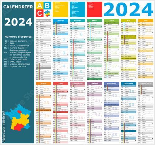 Calendrier 2024 14 mois ntièrement modifiable via calques et texte sans serif