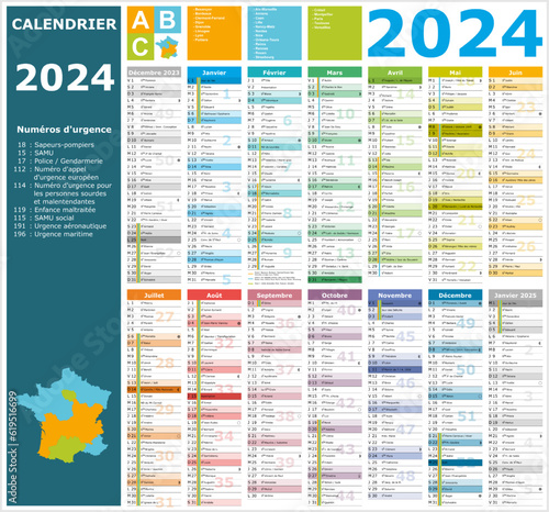 Calendrier 2024 14 mois ntièrement modifiable via calques et texte sans serif
