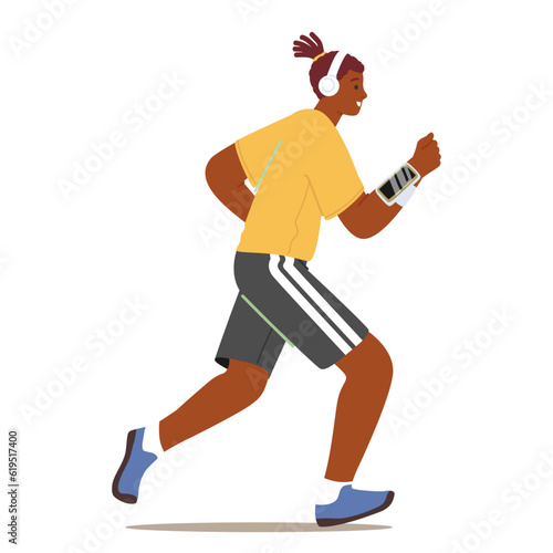 Energetic And Determined Young Man Character Races Through The Bustling Streets Of The City, Pushing His Limits