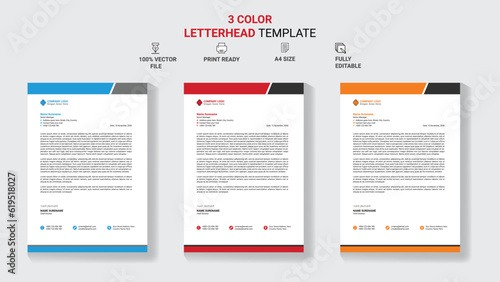 Unique Corporate Letterhead Template Design With Color Variation.