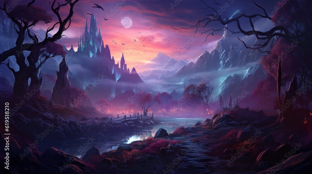 Mysterious and beautiful scenery with vegetation game art