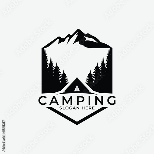 camping mountain logo line art design