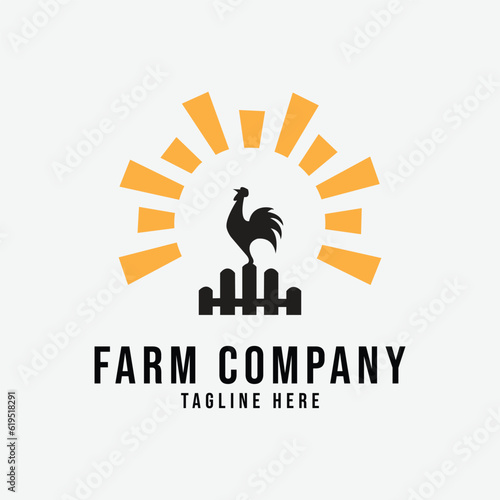 Leinwand Poster farm fence chicken logo line art design